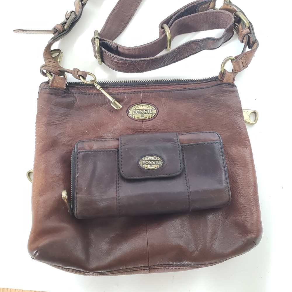 Fossil Leather Crossbody Bag and Matching Wallet